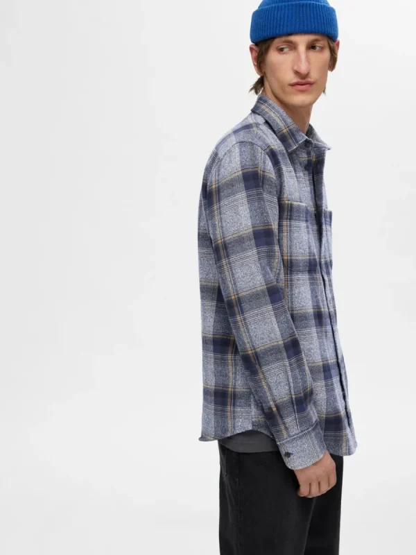 SELECTED 100% BOMULL FLANELLSKJORTA Blue Outlet