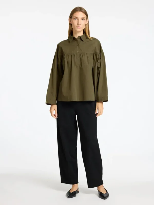 SELECTED 100% BOMULL LÅNGÄRMAD BLUS Green Best Sale