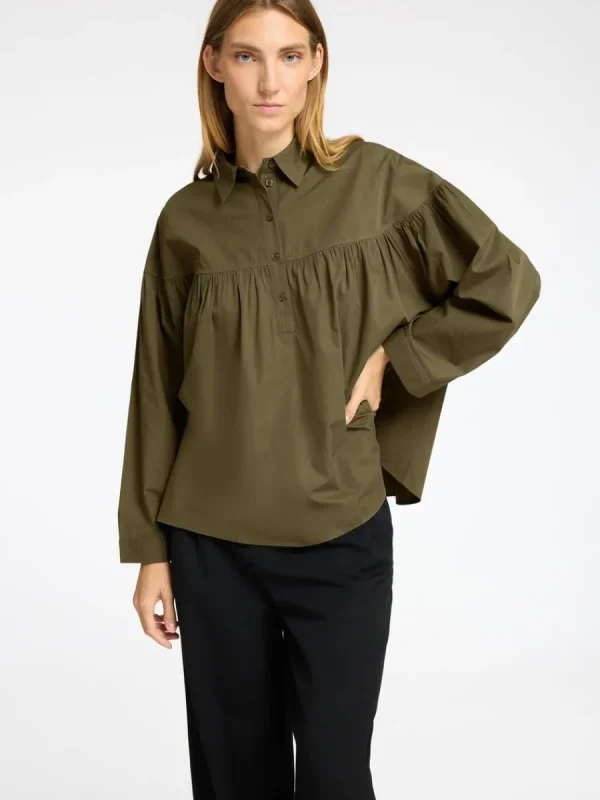 SELECTED 100% BOMULL LÅNGÄRMAD BLUS Green Best Sale