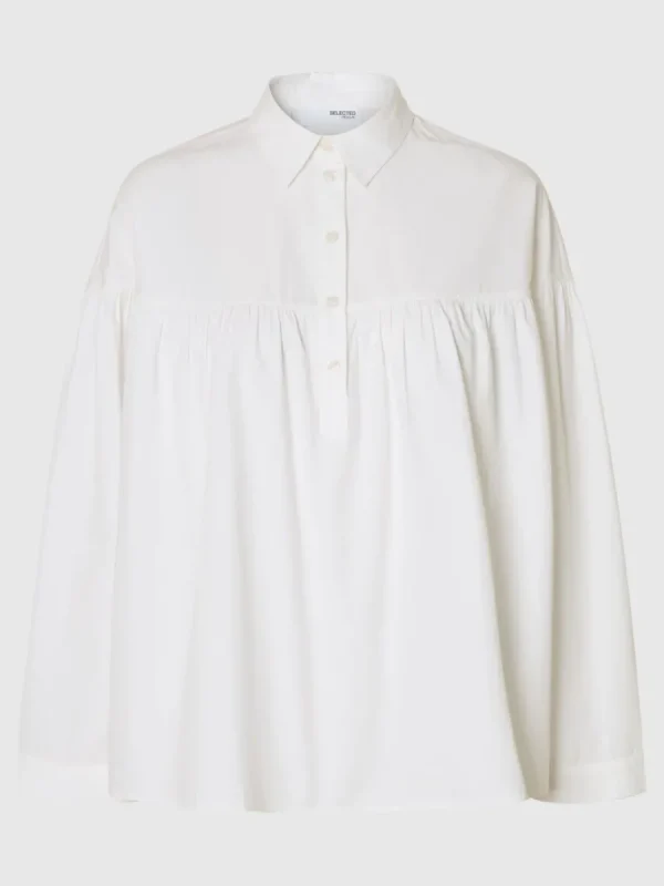 SELECTED 100% BOMULL LÅNGÄRMAD BLUS White Sale