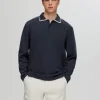 SELECTED 100% BOMULL LÅNGÄRMAD PIKÉTRÖJA Blue Best Sale
