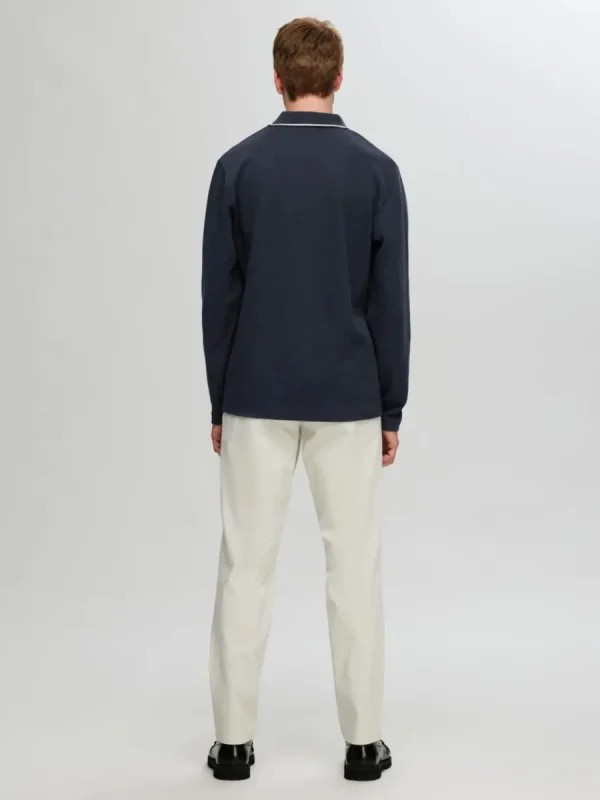 SELECTED 100% BOMULL LÅNGÄRMAD PIKÉTRÖJA Blue Best Sale