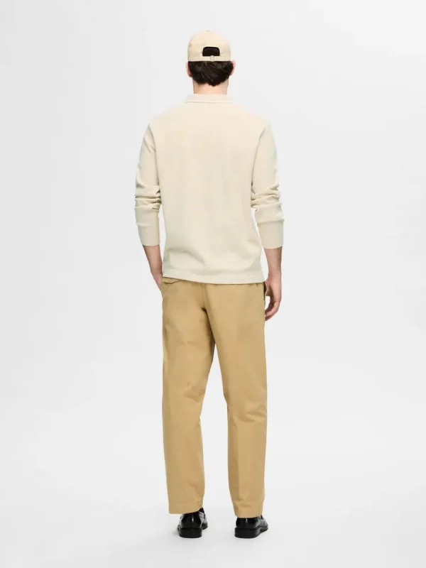 SELECTED 100% BOMULL LÅNGÄRMAD PIKÉTRÖJA Beige Hot