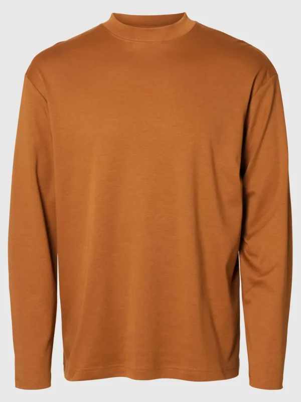 SELECTED 100% BOMULL LÅNGÄRMAD TOPP Orange Cheap