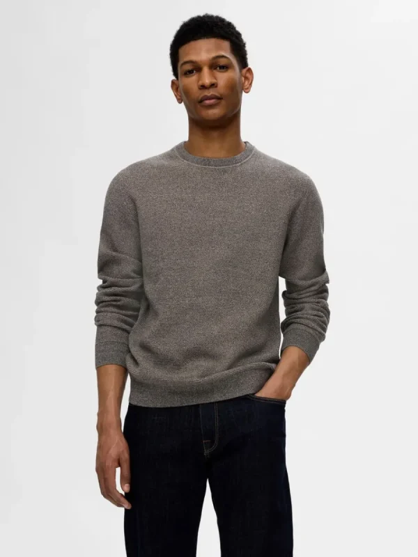SELECTED 100% BOMULL RUNDRINGAD TRÖJA Grey Cheap