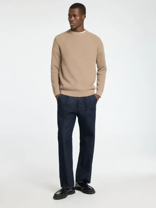SELECTED 100% BOMULL RUNDRINGAD TRÖJA Beige Sale