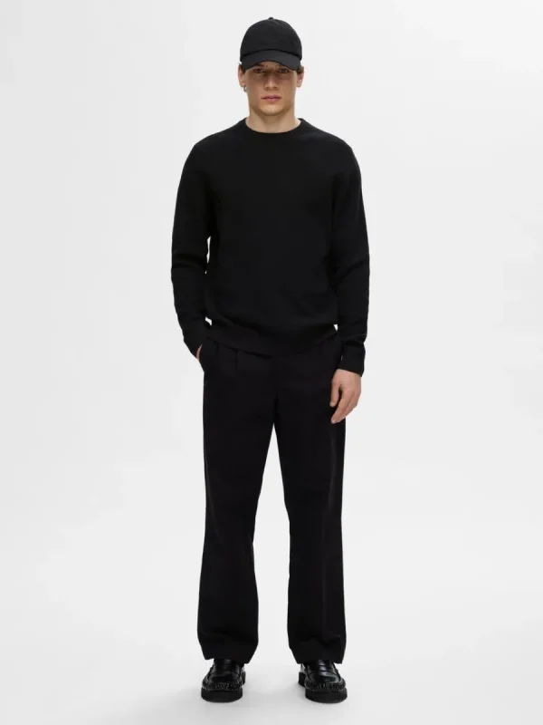 SELECTED 100% BOMULL RUNDRINGAD TRÖJA Black Clearance