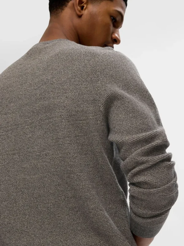 SELECTED 100% BOMULL RUNDRINGAD TRÖJA Grey Cheap