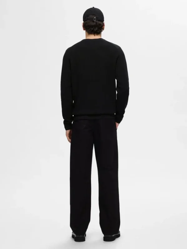 SELECTED 100% BOMULL RUNDRINGAD TRÖJA Black Clearance