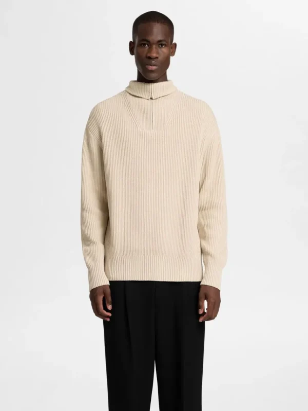 SELECTED 100% BOMULL TRÖJA MED HALVLÅNGT BLIXTLÅS Beige Online