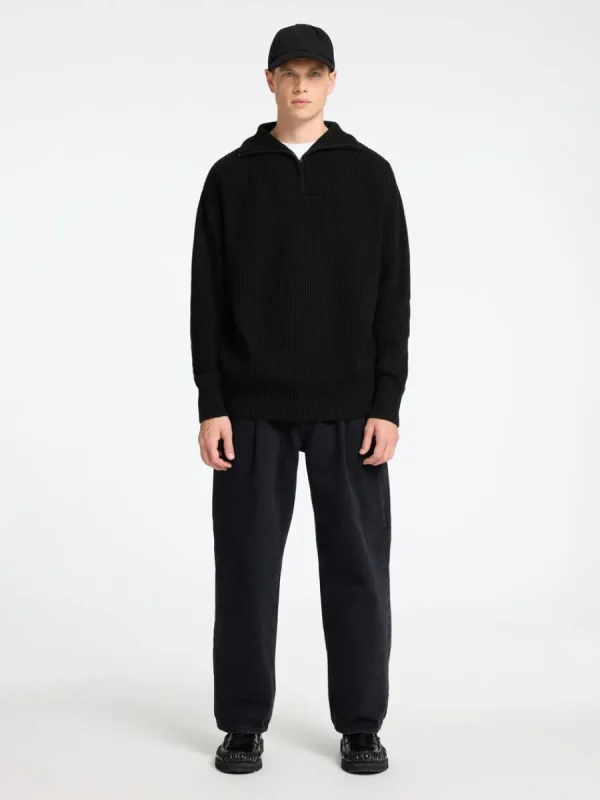SELECTED 100% BOMULL TRÖJA MED HALVLÅNGT BLIXTLÅS Black New