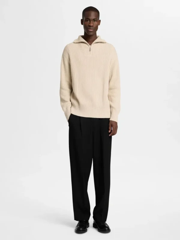 SELECTED 100% BOMULL TRÖJA MED HALVLÅNGT BLIXTLÅS Beige Online