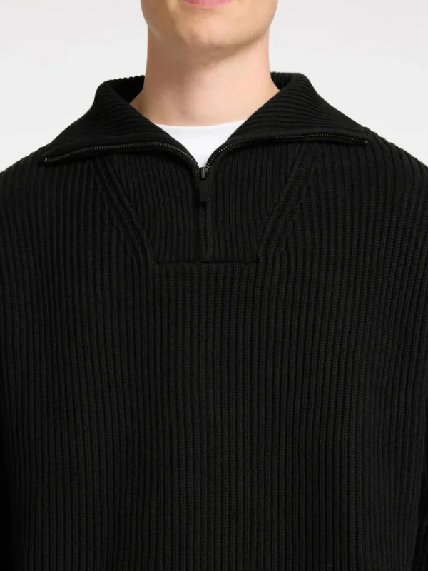 SELECTED 100% BOMULL TRÖJA MED HALVLÅNGT BLIXTLÅS Black New