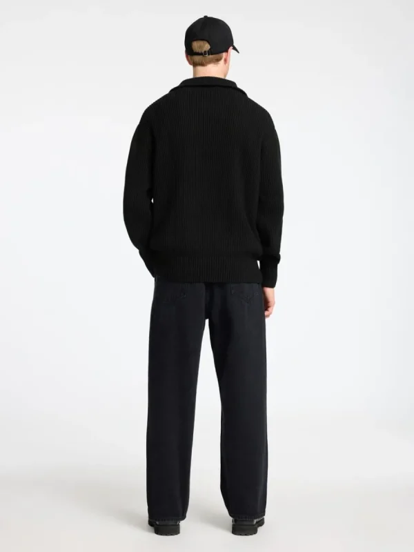 SELECTED 100% BOMULL TRÖJA MED HALVLÅNGT BLIXTLÅS Black New