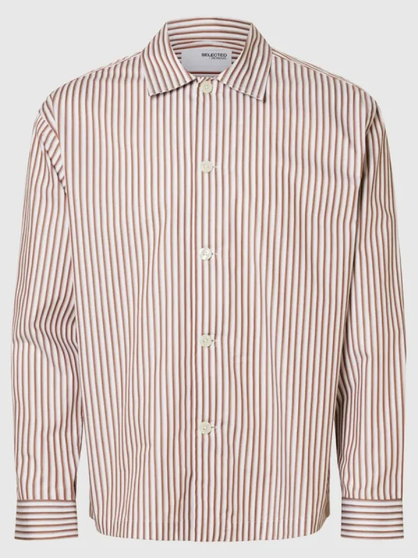 SELECTED 100% BOMULL ÖVERSKJORTA Brown Clearance
