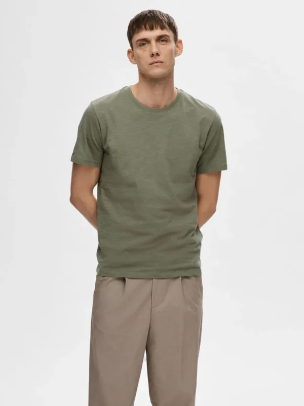 SELECTED BOMULLS-SLUB T-SHIRT Green Clearance
