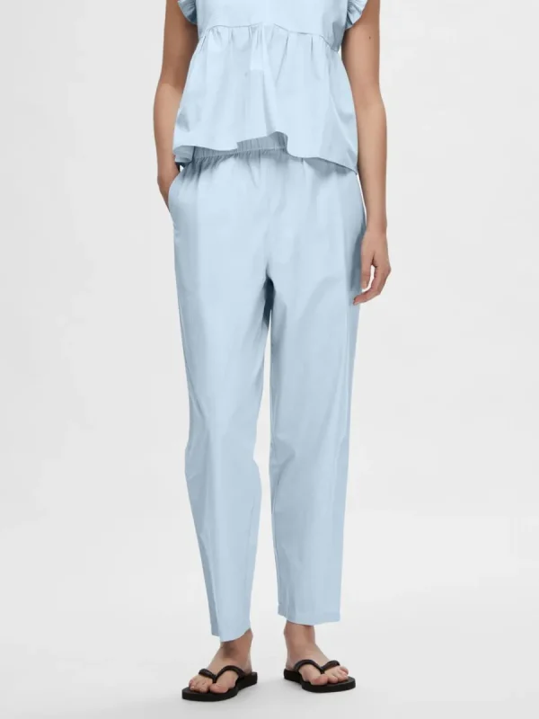 SELECTED BOMULLSSYDD BYXOR MED HÖG MIDJA Blue Best Sale