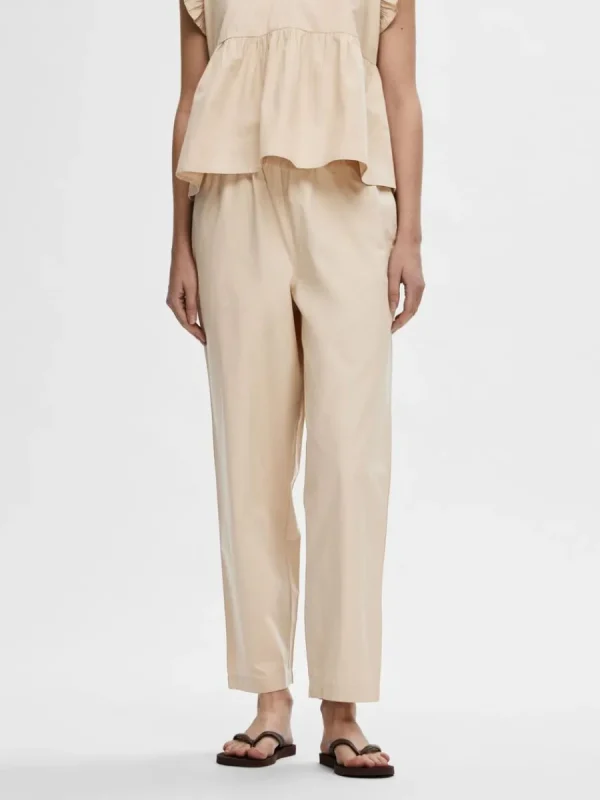 SELECTED BOMULLSSYDD BYXOR MED HÖG MIDJA Beige Fashion