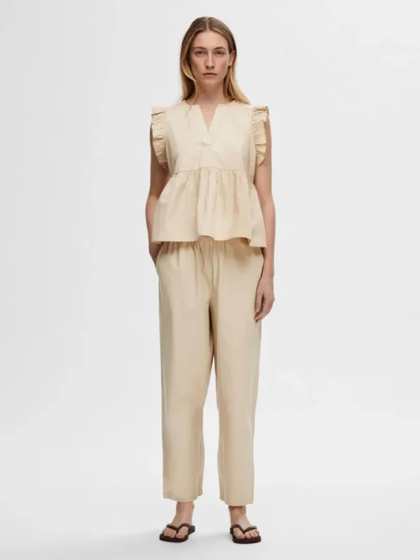 SELECTED BOMULLSSYDD BYXOR MED HÖG MIDJA Beige Fashion