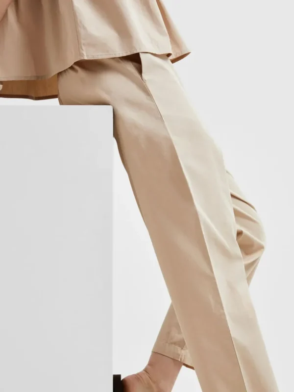 SELECTED BOMULLSSYDD BYXOR MED HÖG MIDJA Beige Fashion