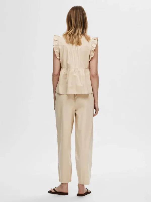 SELECTED BOMULLSSYDD BYXOR MED HÖG MIDJA Beige Fashion