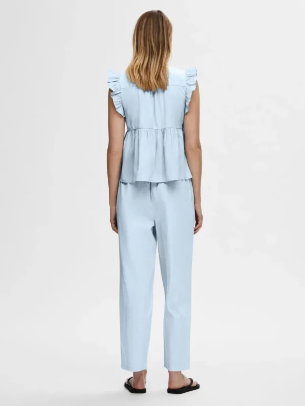 SELECTED BOMULLSSYDD BYXOR MED HÖG MIDJA Blue Best Sale