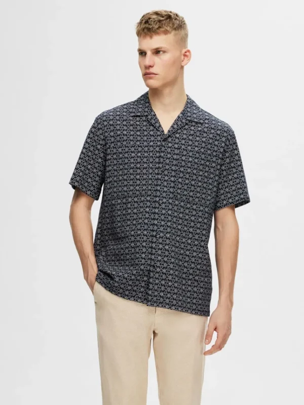 SELECTED BOMULLSSYDD KORTÄRMAD SKJORTA Blue Best Sale
