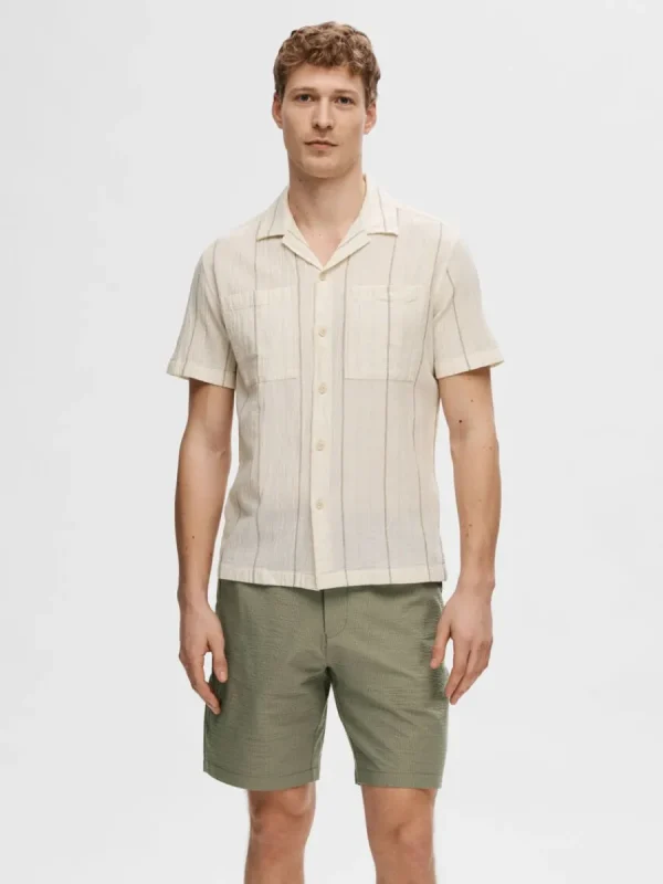 SELECTED BOMULLSSYDD KORTÄRMAD SKJORTA Beige Shop