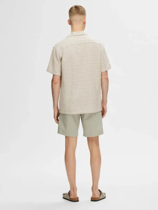SELECTED BOMULLSSYDD KORTÄRMAD SKJORTA Beige New