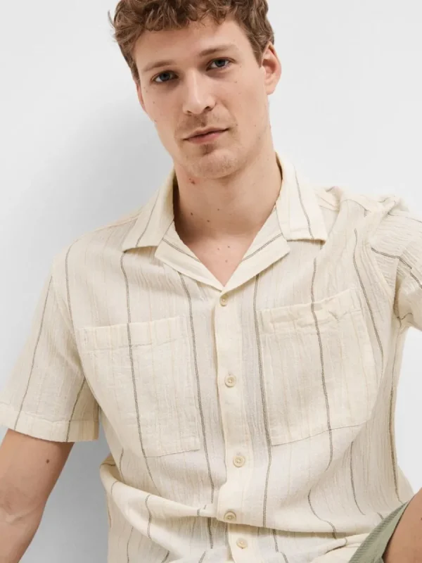 SELECTED BOMULLSSYDD KORTÄRMAD SKJORTA Beige Shop