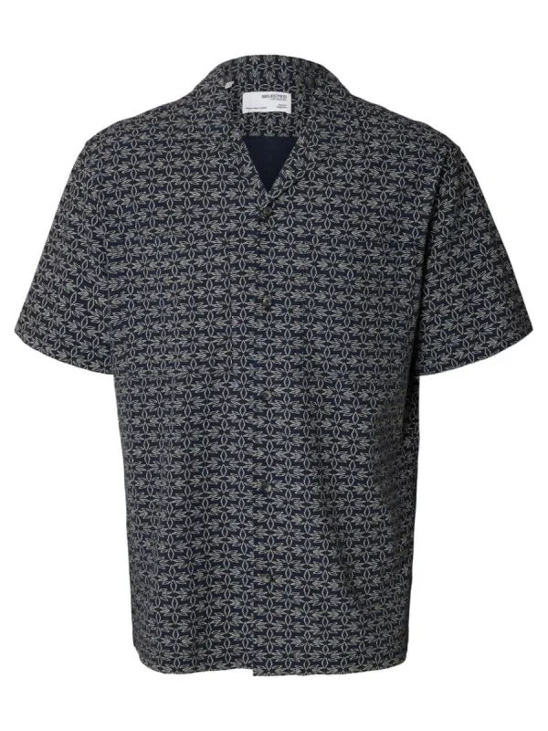 SELECTED BOMULLSSYDD KORTÄRMAD SKJORTA Blue Best Sale