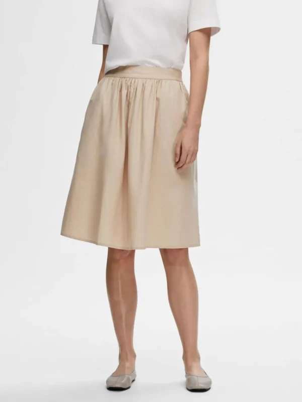 SELECTED BOMULLSSYDD MIDIKJOL Beige Cheap