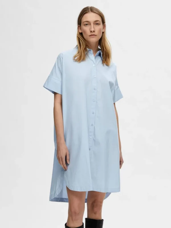 SELECTED BOMULLSSYDD SKJORTKLÄNNING Blue Cheap