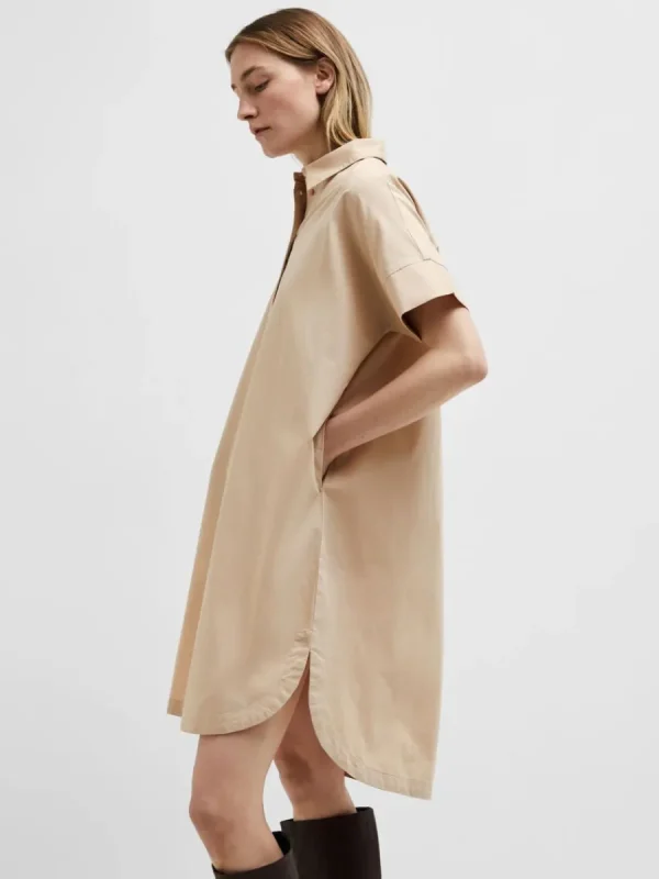 SELECTED BOMULLSSYDD SKJORTKLÄNNING Beige Best