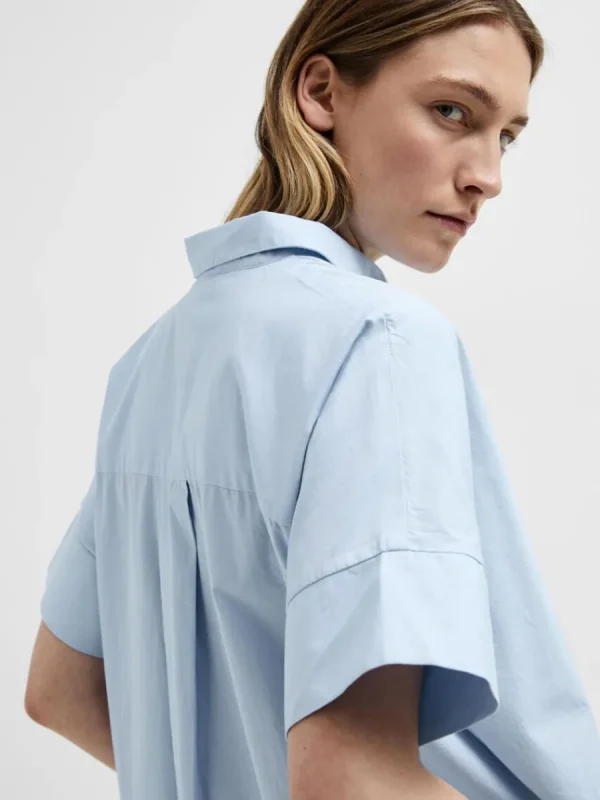 SELECTED BOMULLSSYDD SKJORTKLÄNNING Blue Cheap