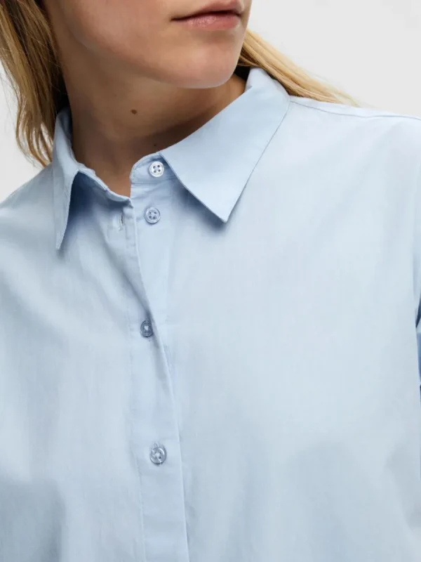SELECTED BOMULLSSYDD SKJORTKLÄNNING Blue Cheap