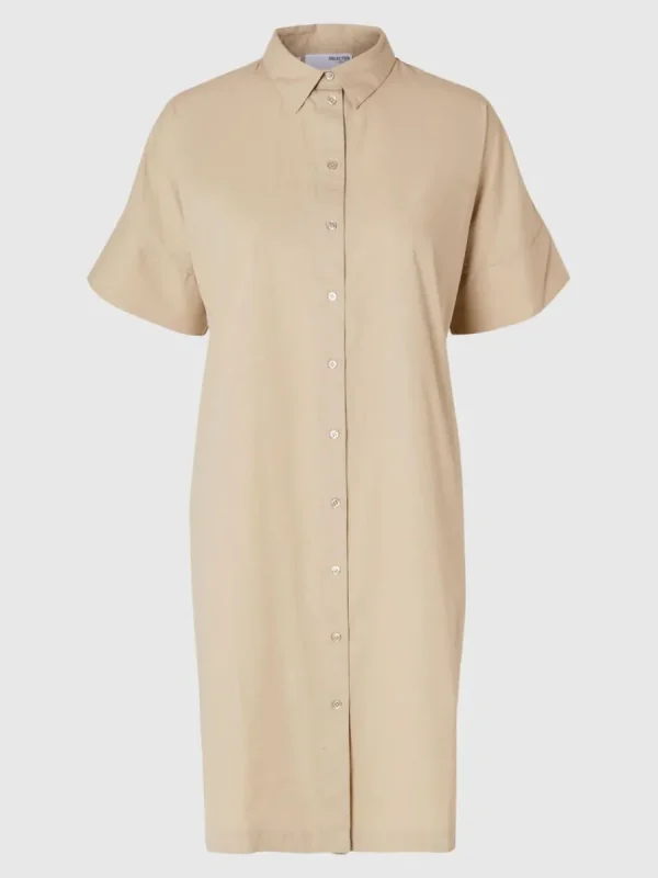 SELECTED BOMULLSSYDD SKJORTKLÄNNING Beige Best