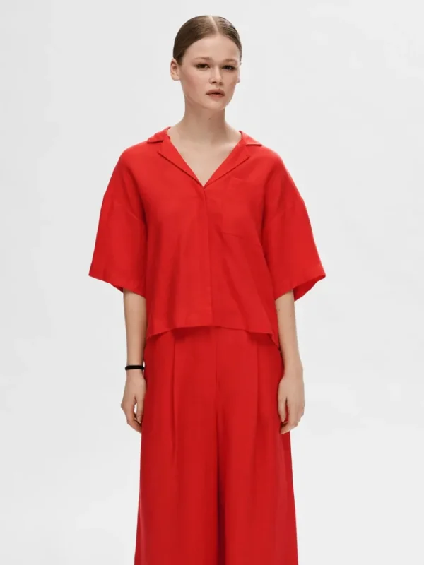 SELECTED BOXY KORTÄRMAD SKJORTA Red New