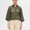 SELECTED BRODERIE ANGLAISE CROPPAD SKJORTA Green Discount