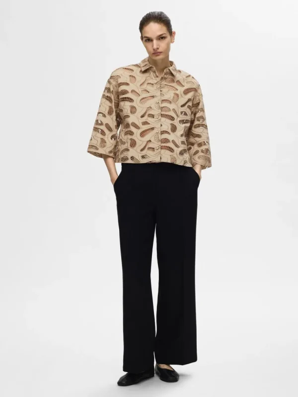 SELECTED BRODERIE ANGLAISE CROPPAD SKJORTA Beige Cheap