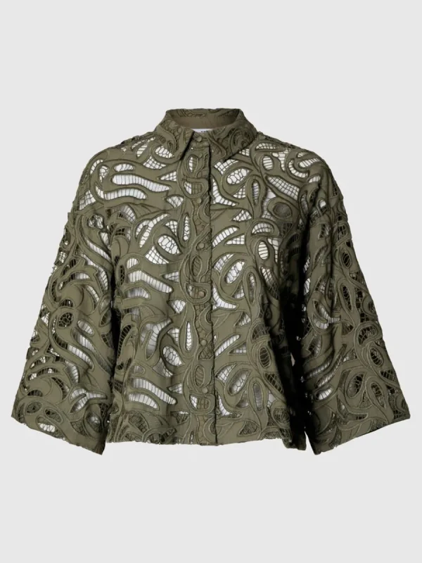 SELECTED BRODERIE ANGLAISE CROPPAD SKJORTA Green Discount