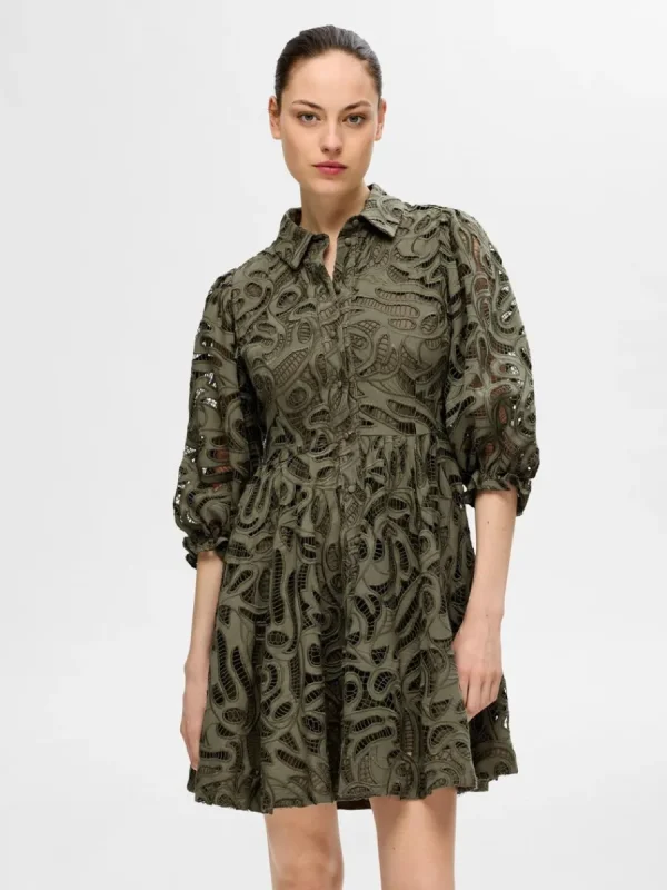 SELECTED BRODERIE ANGLAISE KORT KLÄNNING Green Online
