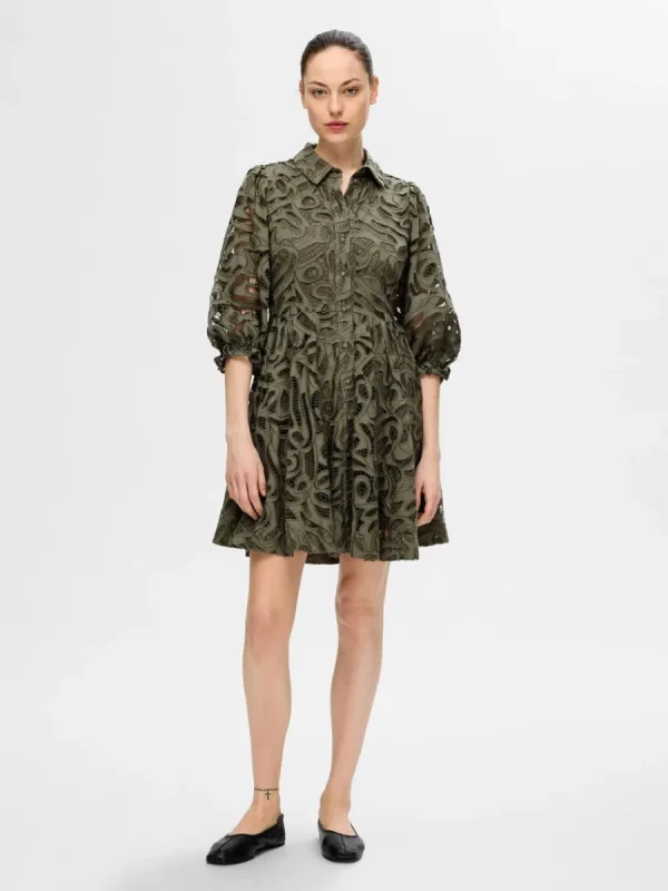 SELECTED BRODERIE ANGLAISE KORT KLÄNNING Green Online
