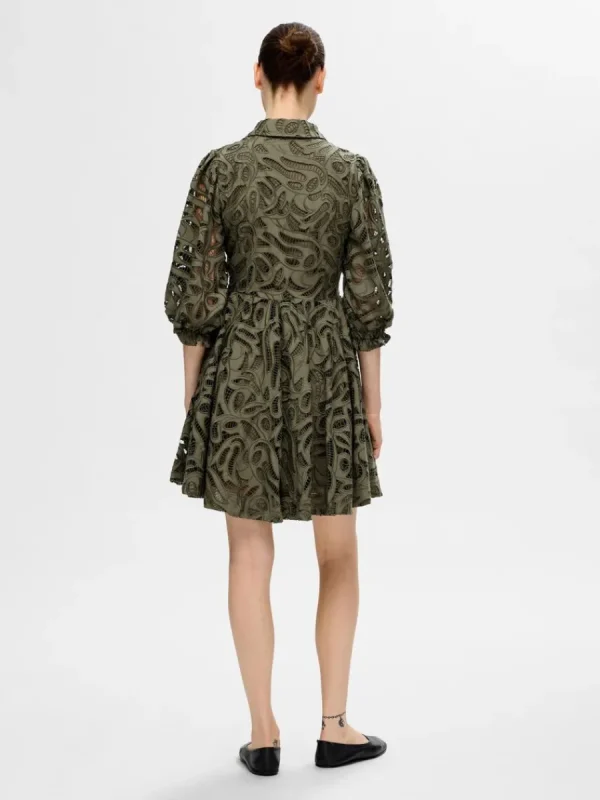 SELECTED BRODERIE ANGLAISE KORT KLÄNNING Green Online