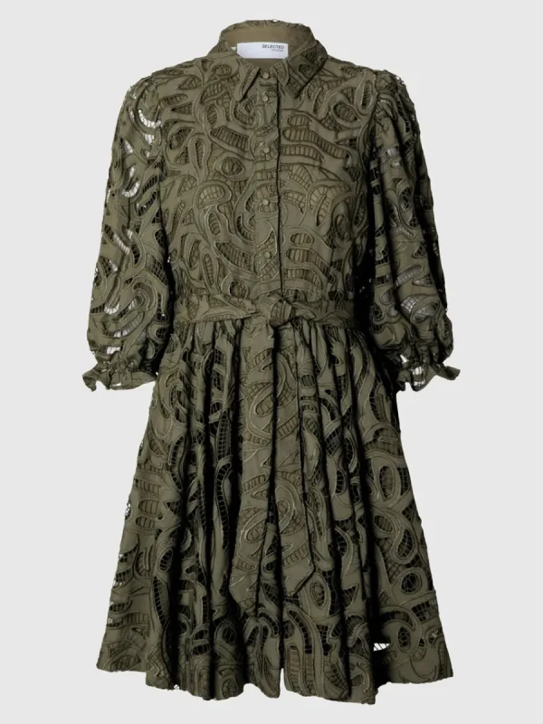 SELECTED BRODERIE ANGLAISE KORT KLÄNNING Green Online
