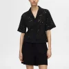 SELECTED BRODERIE ANGLAISE KORTÄRMAD SKJORTA Black Cheap