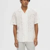 SELECTED BRODERIE ANGLAISE KORTÄRMAD SKJORTA White New