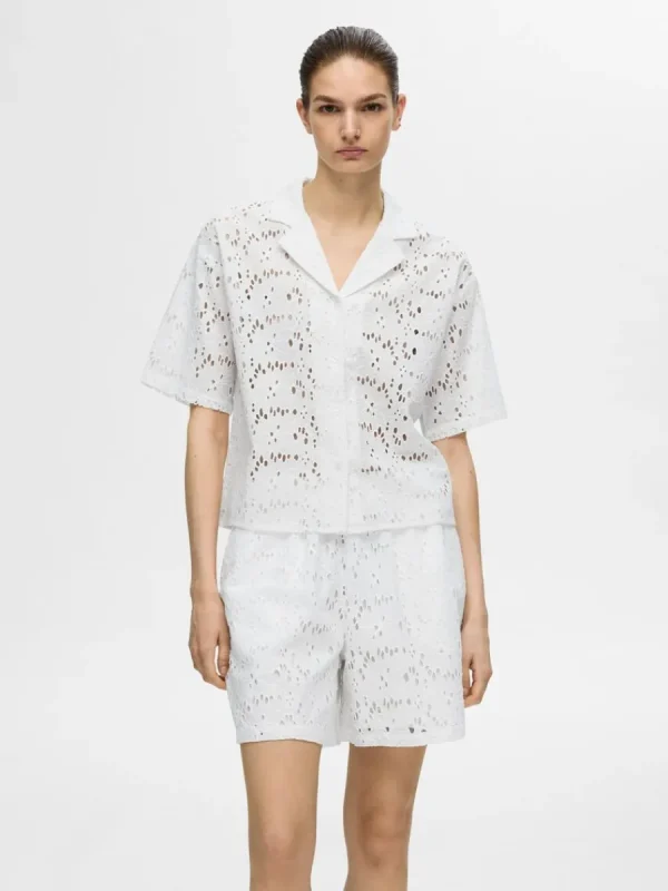 SELECTED BRODERIE ANGLAISE KORTÄRMAD SKJORTA White Cheap