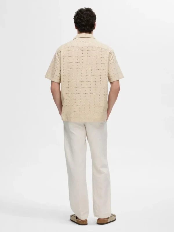 SELECTED BRODERIE ANGLAISE KORTÄRMAD SKJORTA Beige Online