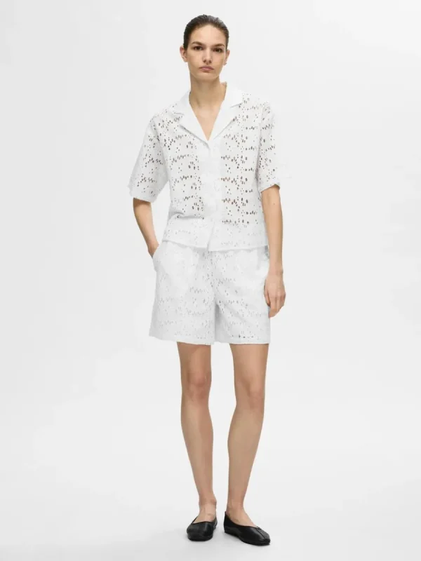 SELECTED BRODERIE ANGLAISE KORTÄRMAD SKJORTA White Cheap